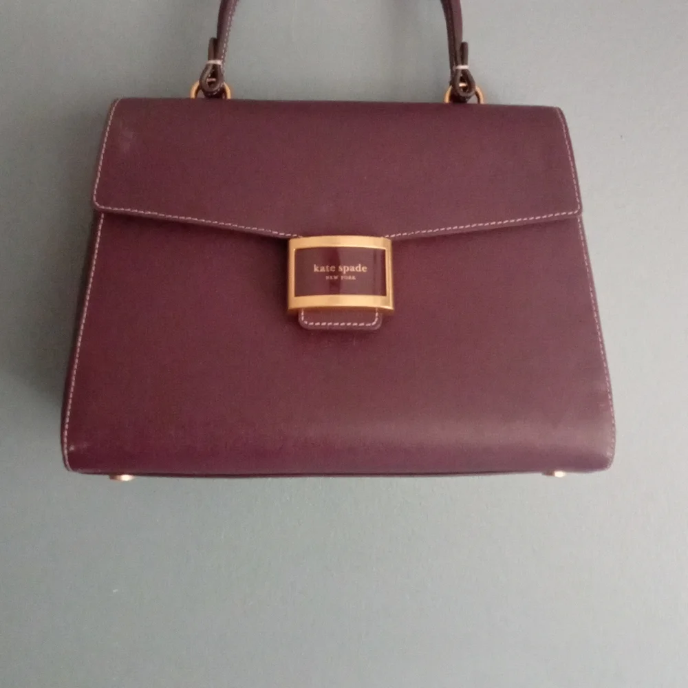 Kate Spade New York Burgundy Leather‎ Top Handle Satchel Bag Gold Hardware